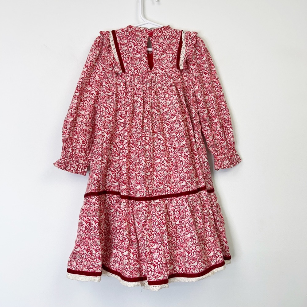 Mini Boden Girls Red Floral Prairie Dress‎ Size 4 5 Kids Ruffle Cottage - Picture 7 of 8
